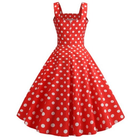 Women's Retro Vintage 1950's Sleeveless Strappy Polkadots Rockabilly Swing Dress - Picture 5 of 6